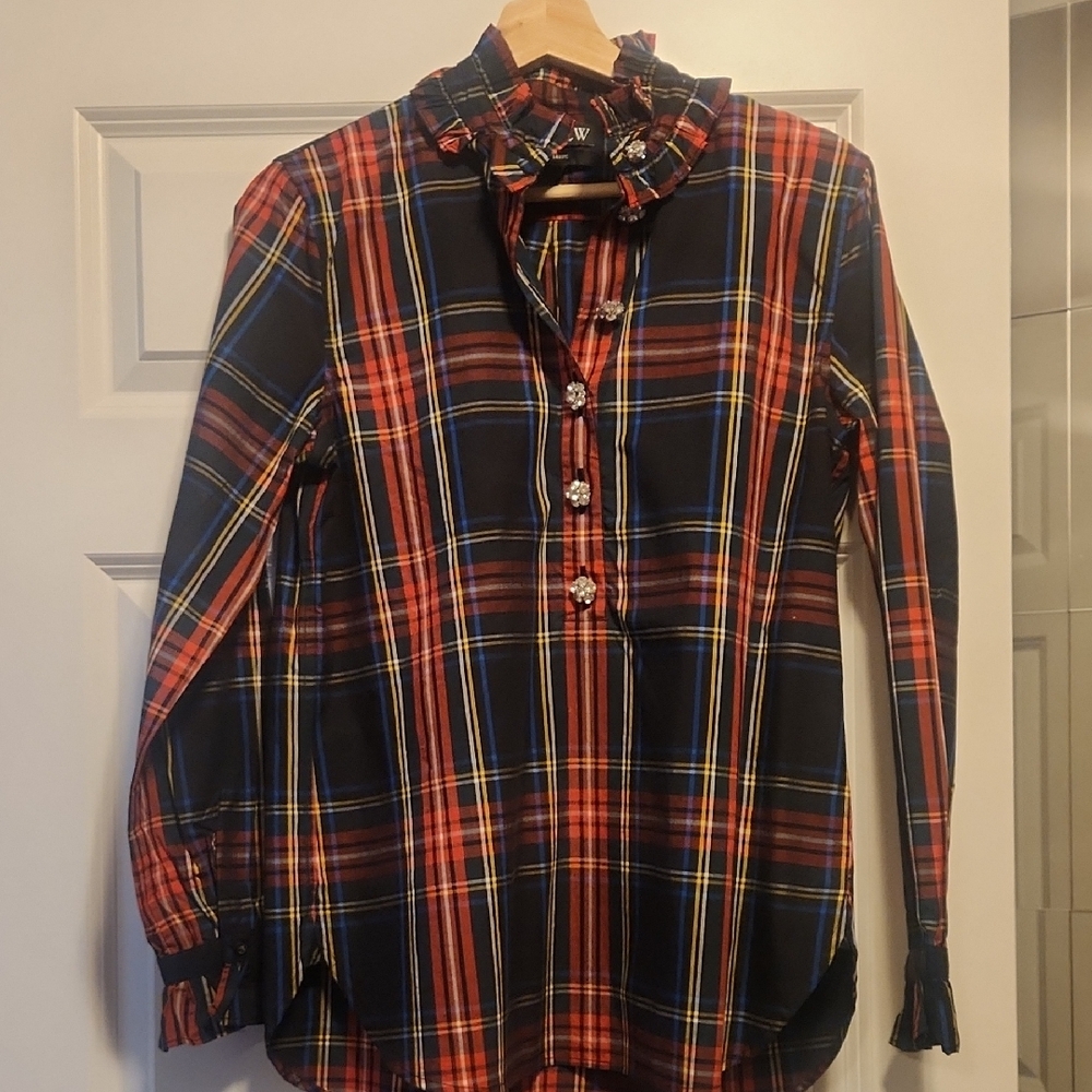 Unworn Jcrew Plaid Shirt with Ruffle Collar